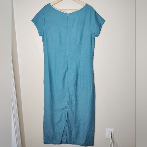 Vintage 90s Club Newport Maxi Dress Size 12 Blue Embroidered Hem Crochet Trim - Picture 5 of 8